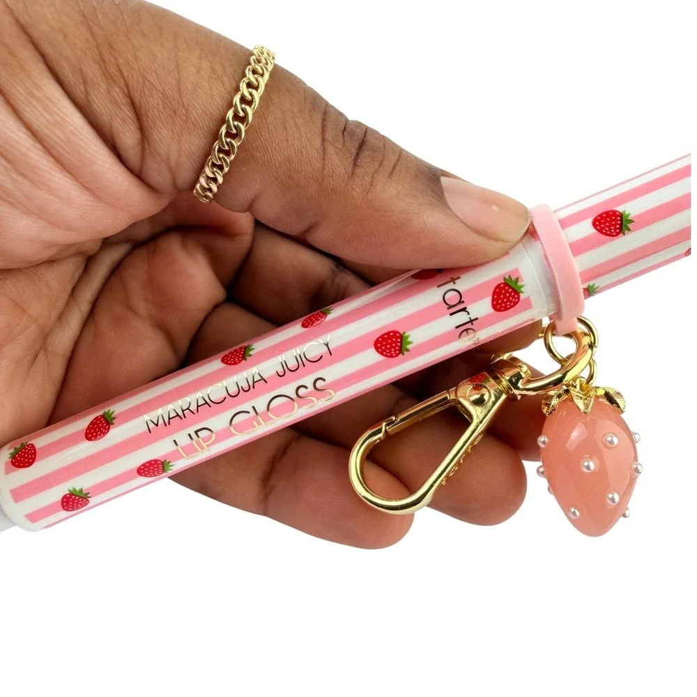 Tarte Maracuja Juicy Lip Gloss Pink Strawberry Stripe Limited Edition with Charm